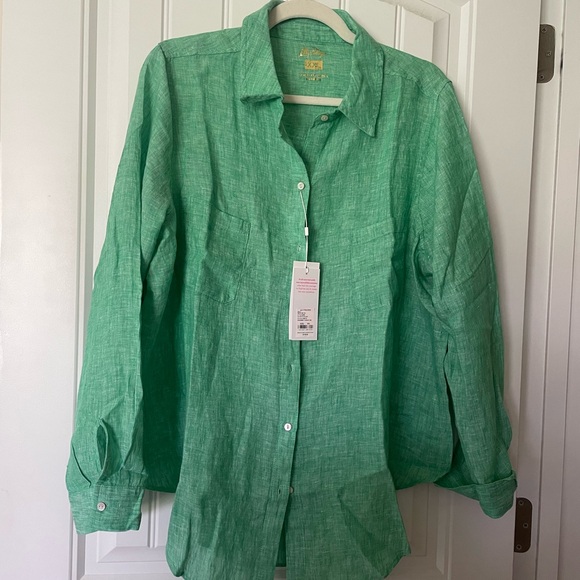 NWT Lilly Pulitzer Sea View Linen Button Down Top in Spearmint XXL - Picture 3 of 9